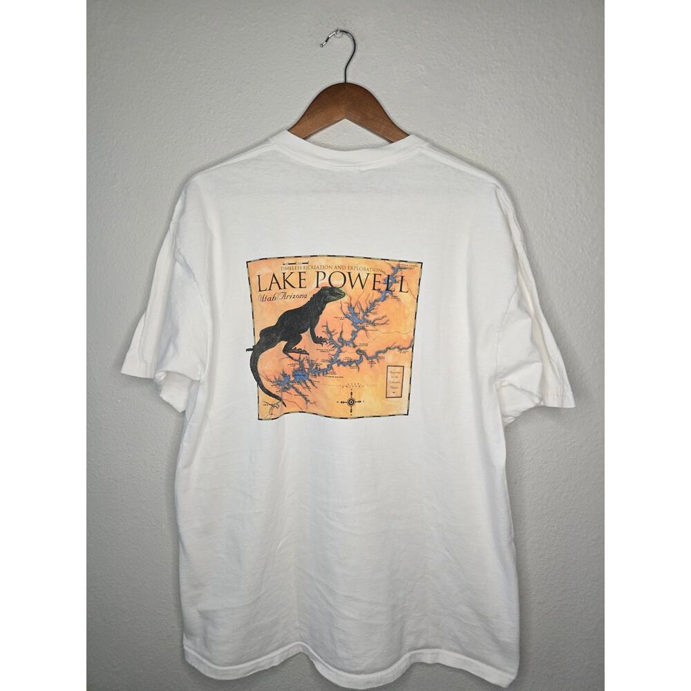 Vintage Lake Powel Shirt Iguana Lizard Utah Arizona Map Graphic White Large Tee